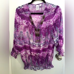 Printed blouse with gem like embellishments
